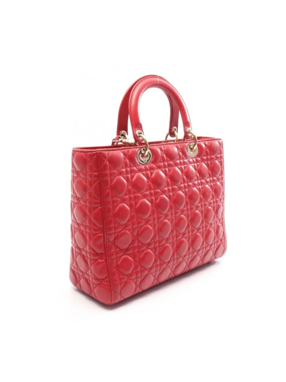 Dior Lady Dior Large 2-Way Red Leather Lady Dior Cannage Tote Bag